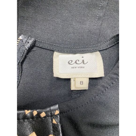 ECI New York Black & Tan Sleeveless W/Faux Leather Panel Front Dress Size 8 NWOT - Picture 5 of 7